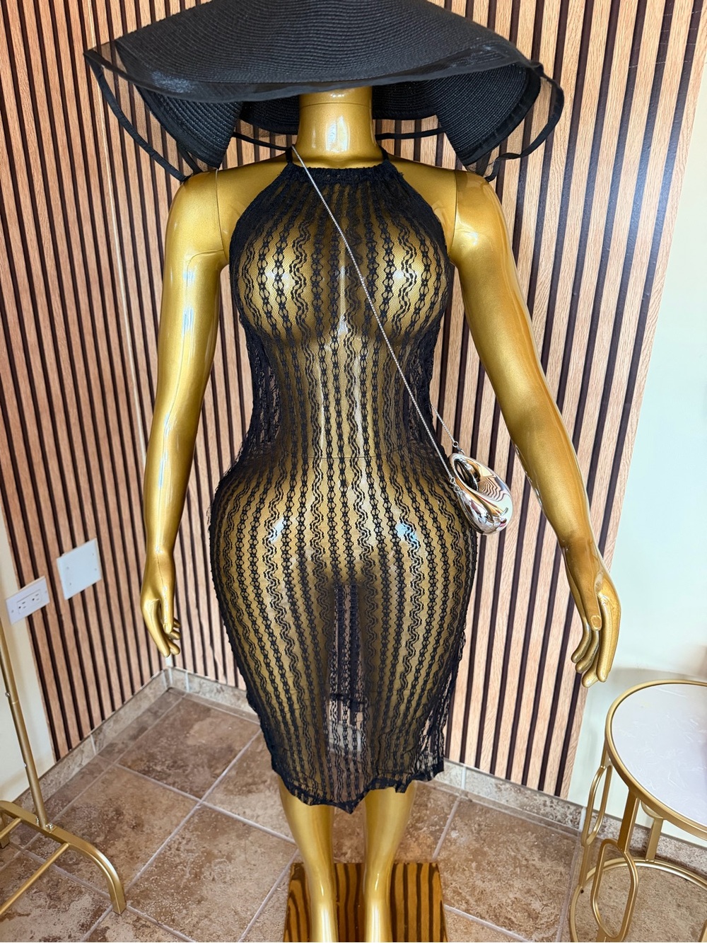 Fashion Nova Black Sheer Lace Halter Midi Dress